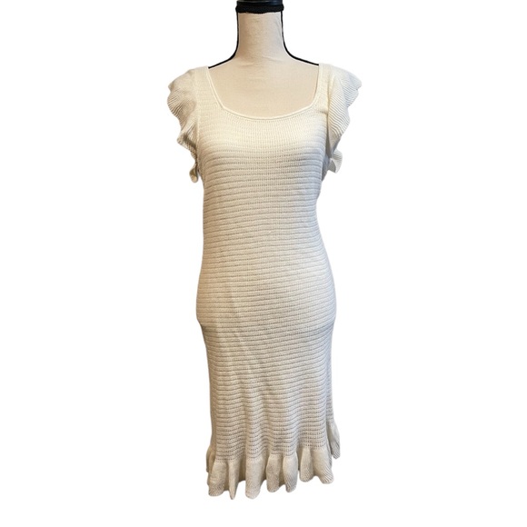 House of Harlow 1960 Knit Ruffle Cream Dress - Picture 2 of 14